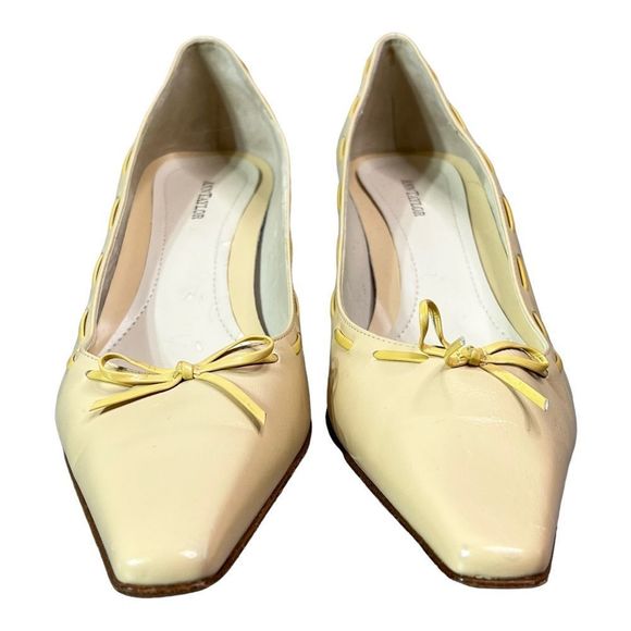 Ann taylor Laced Topline & Bow Vamp Snipped Toe Kitten Heel Pumps Nude Leather - Picture 4 of 9
